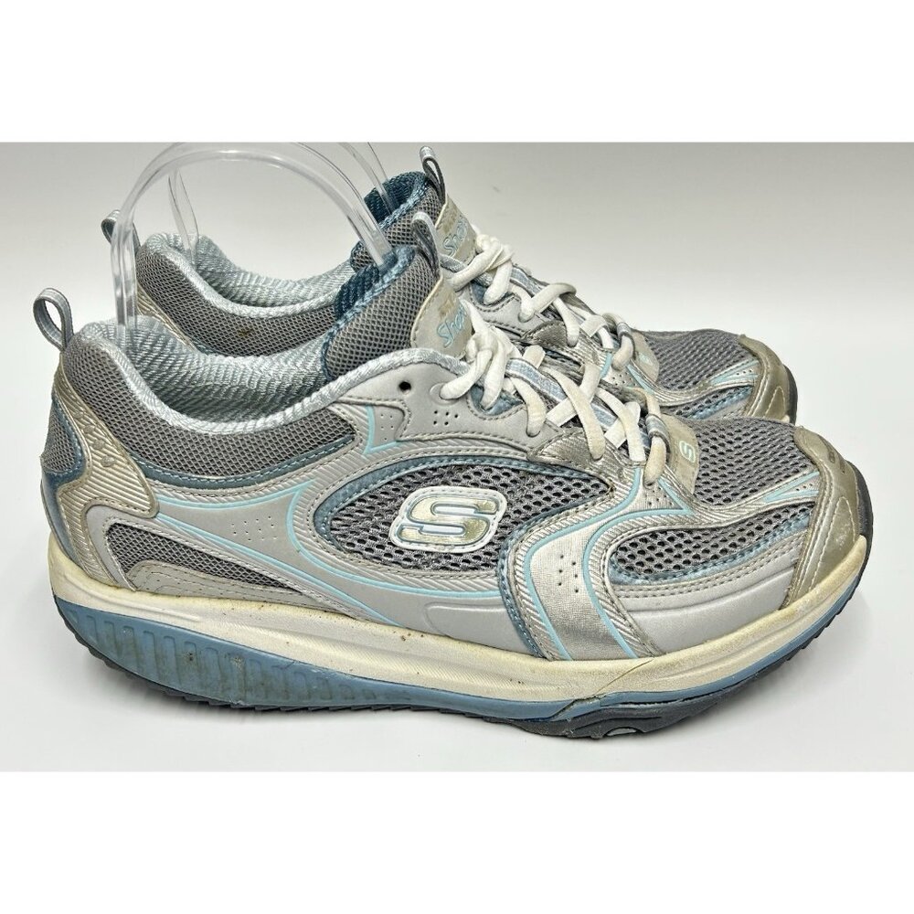 Sketchers Shape Ups Shoes Womens 7.5 White Blue Leather Toning Walking Y2K